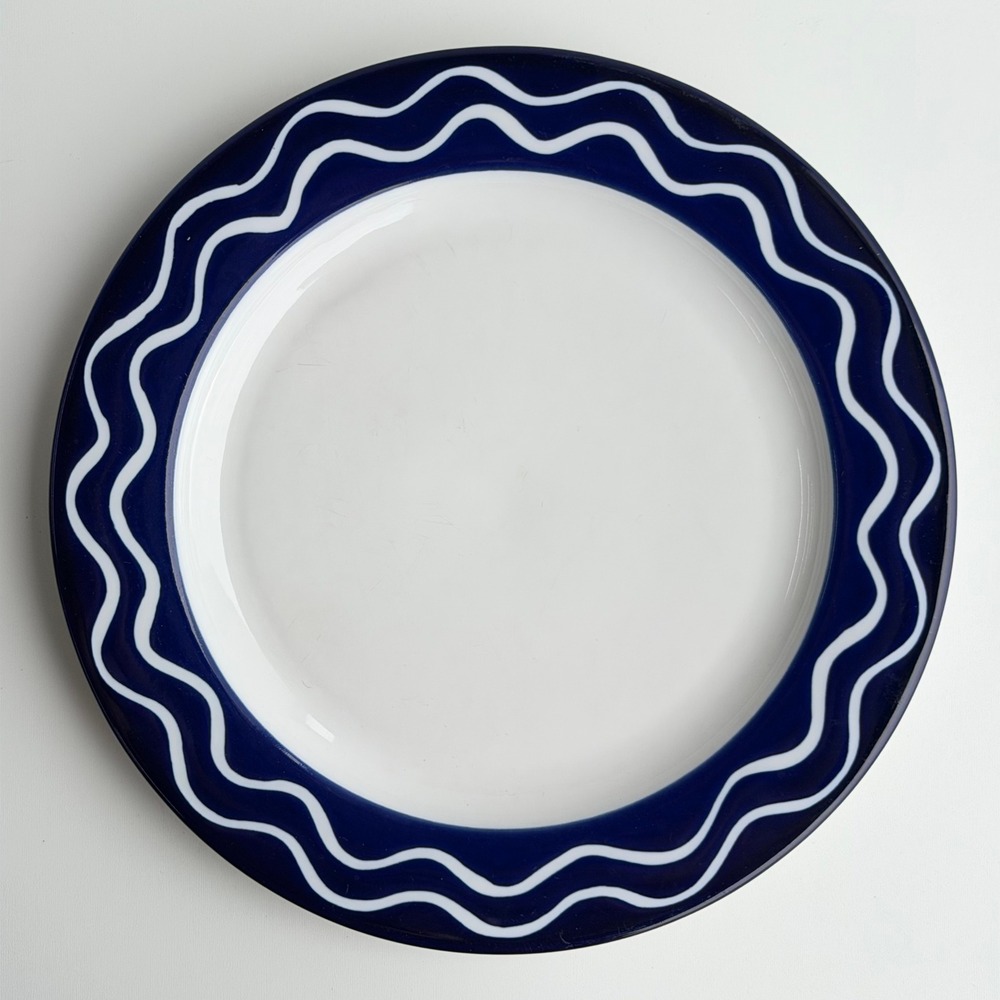 Dansk Bistro Serving Plate Unisex 10.75"‎ Blue White Wavy Scandinavian Party